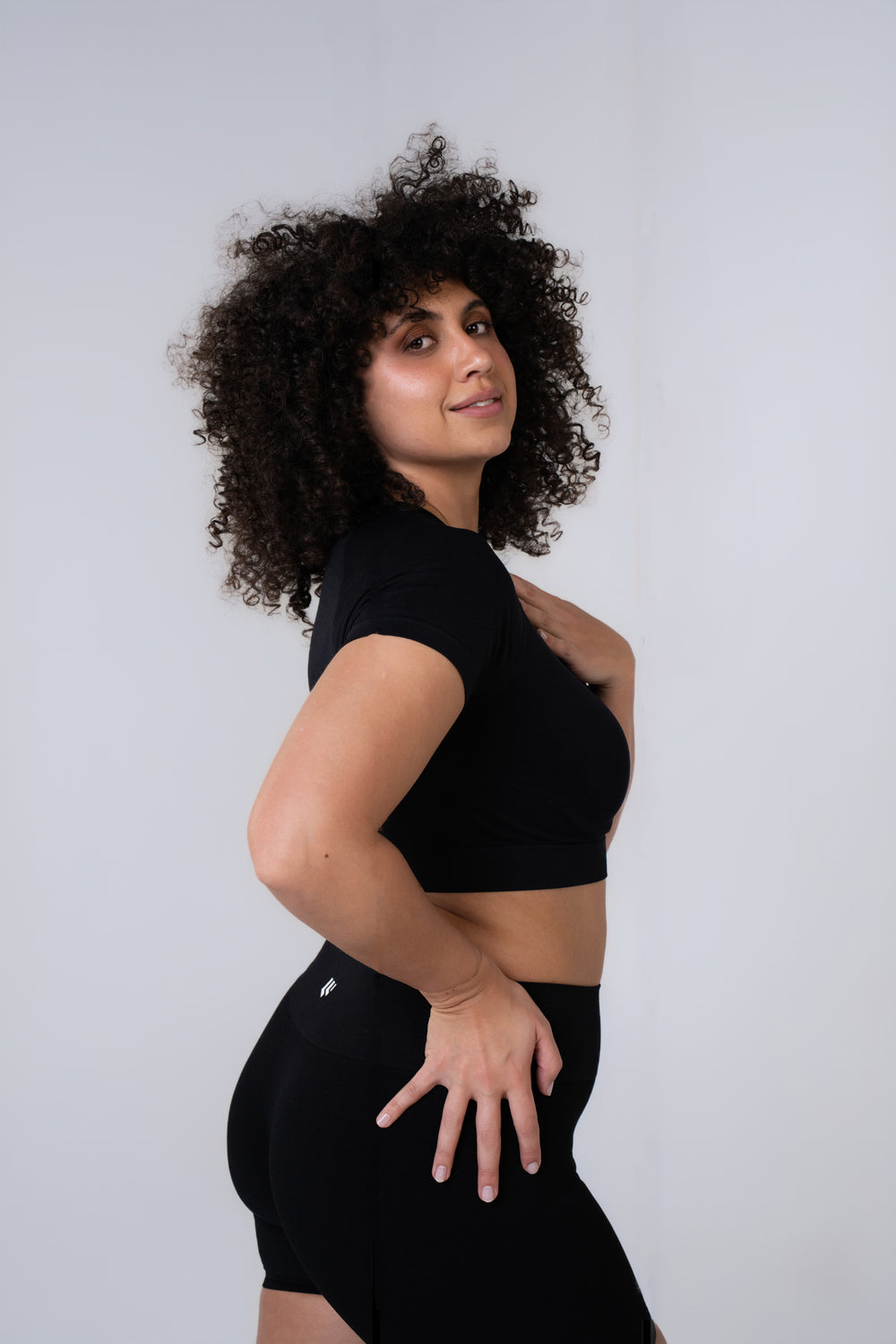 Women's Short Sleeve Compression Crop - Black