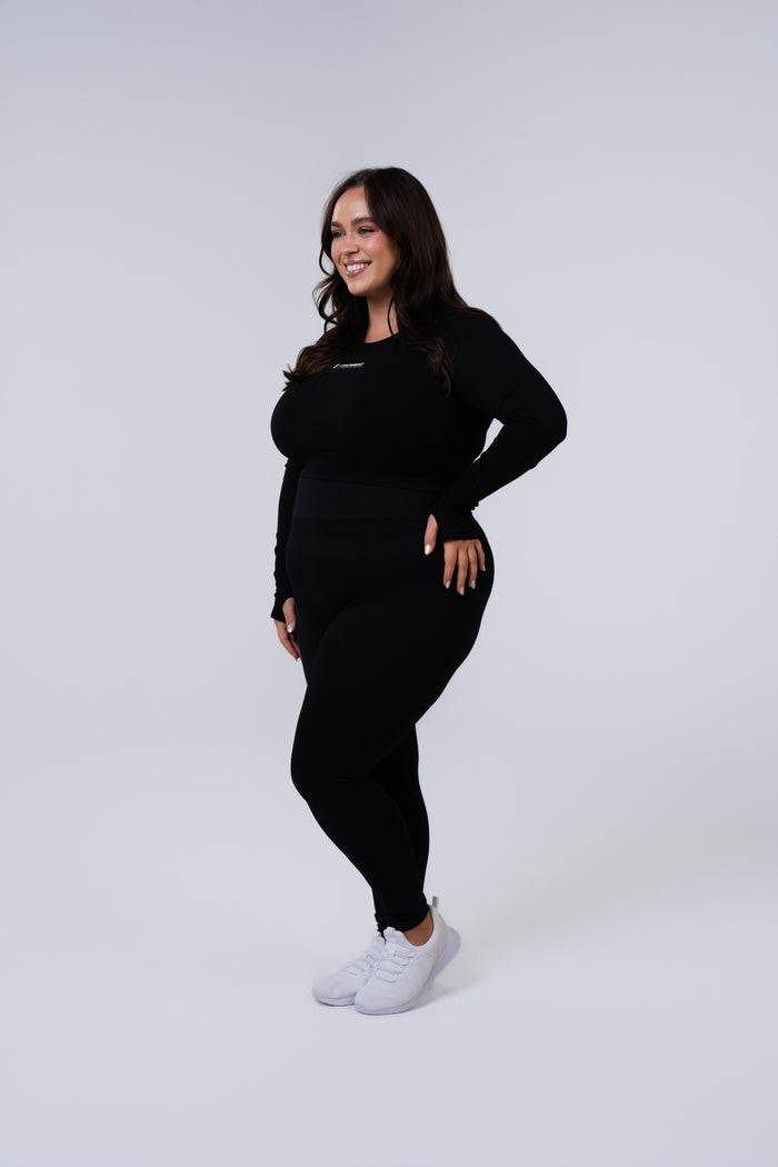 Women's Long Sleeve Compression Crop - Black