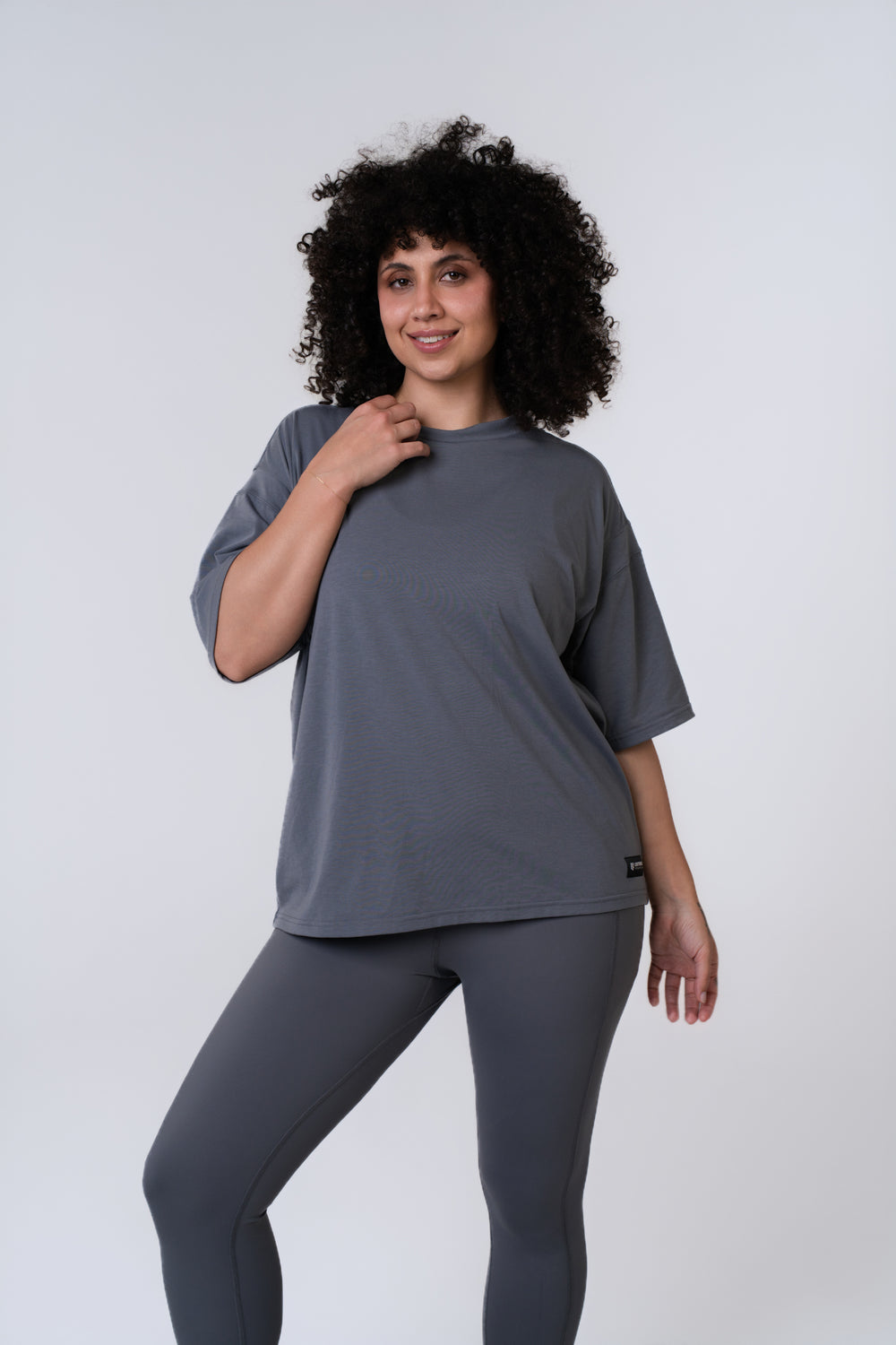 Graphic Oversized Tee - Gym Rat - Poppy Seed Grey