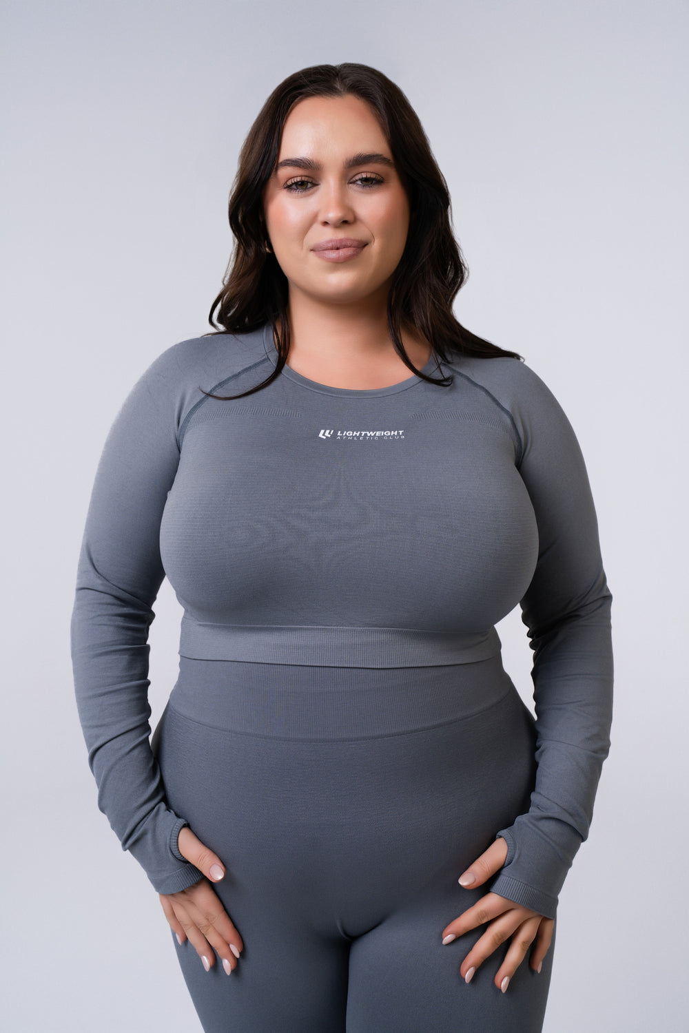 Women's Long Sleeve Compression Crop - Poppy Seed Grey