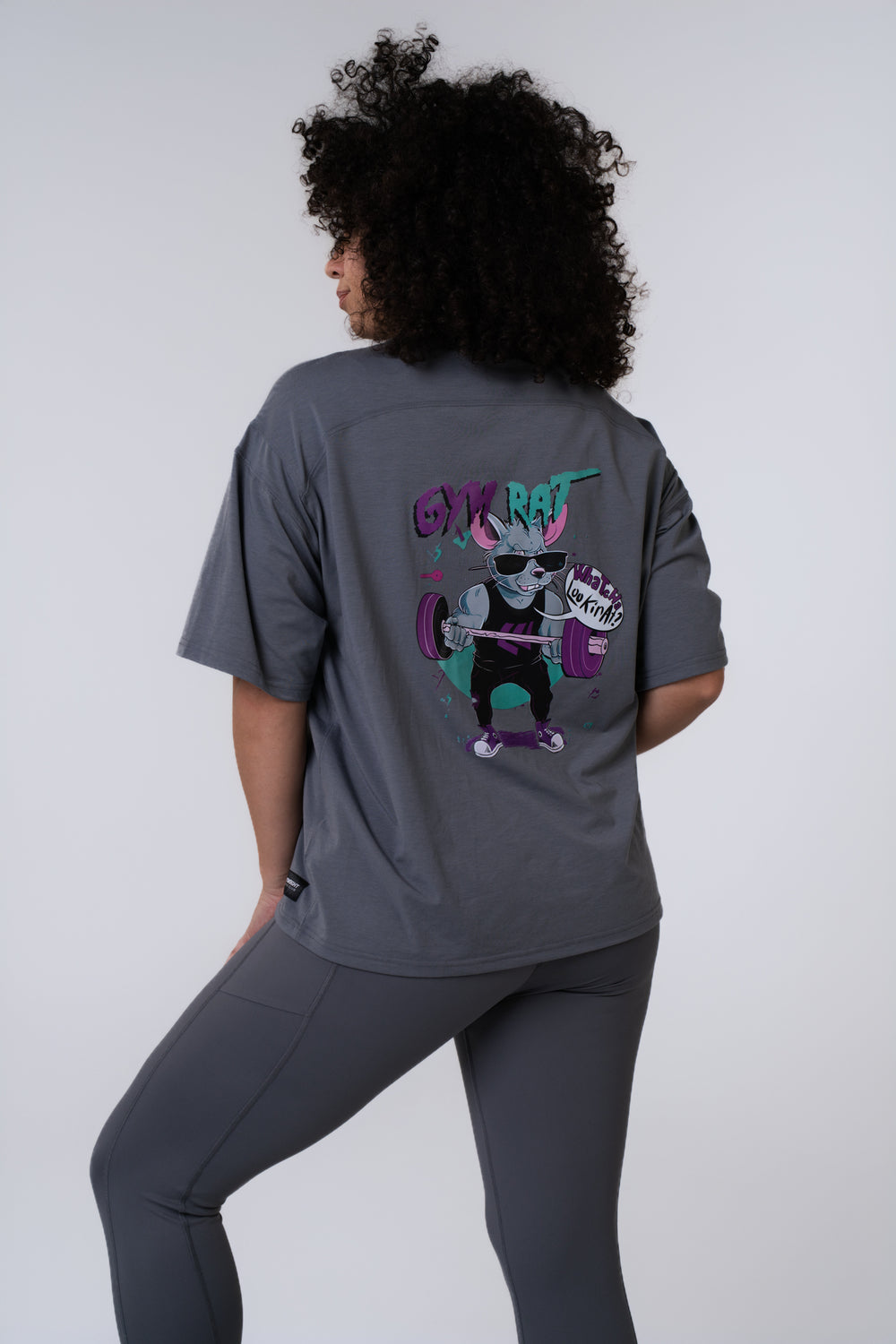 Graphic Oversized Tee - Gym Rat - Poppy Seed Grey
