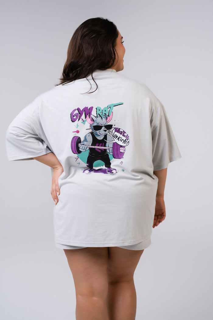 Graphic Oversized Tee - Gym Rat - Glacier Grey