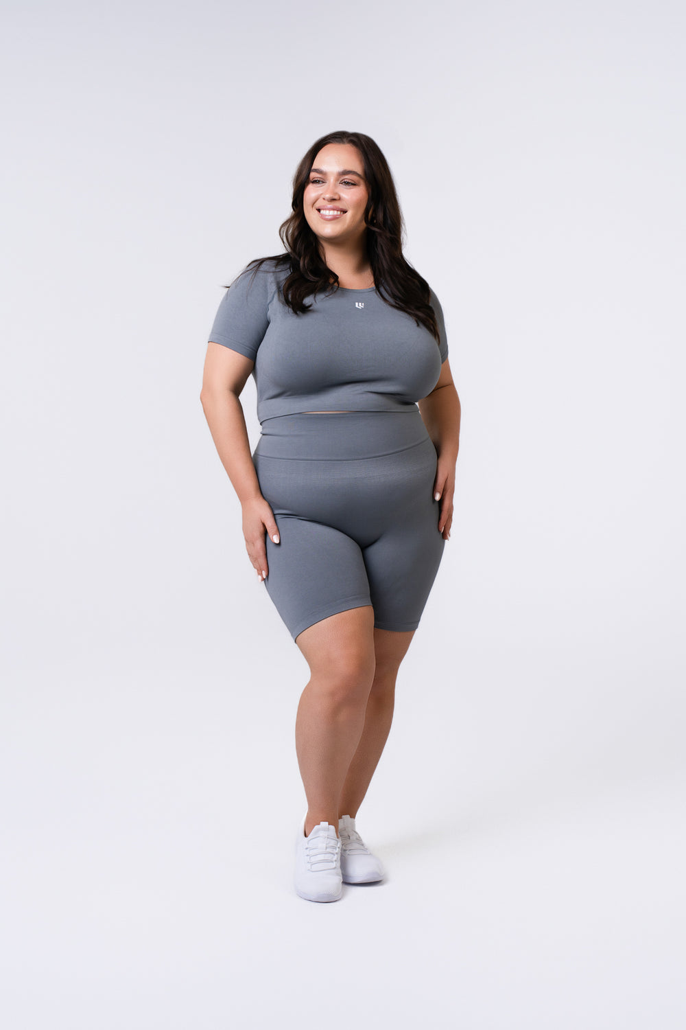 Women's Short Sleeve Compression Crop - Poppy Seed Grey