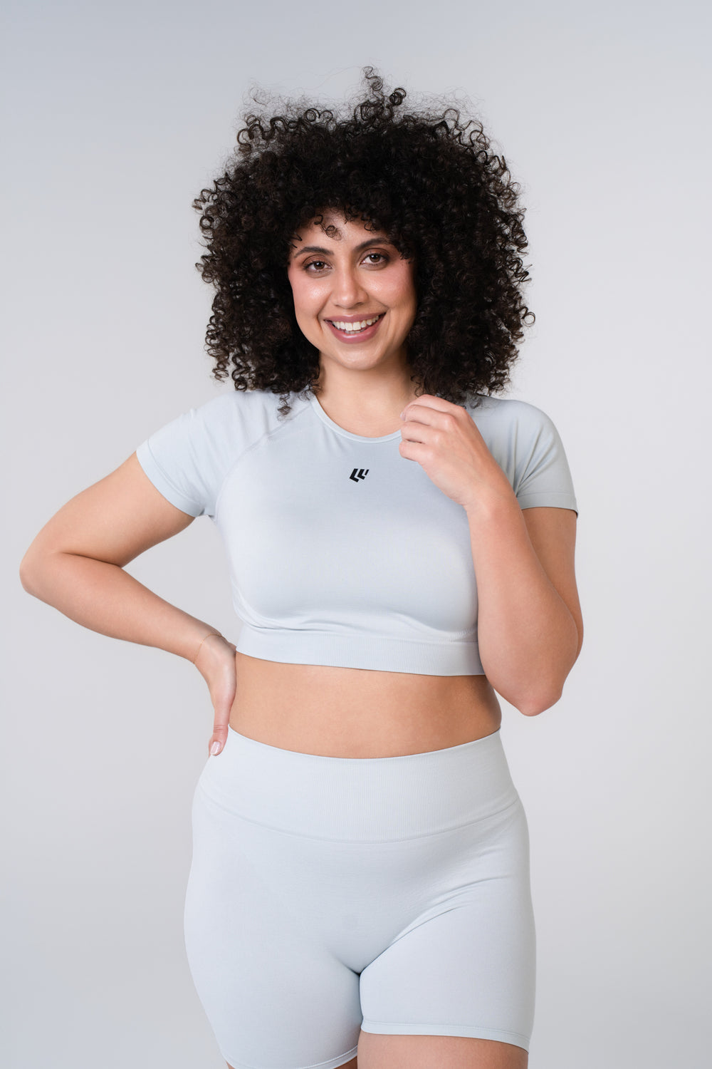 Women's Short Sleeve Compression Crop - Glacier Grey