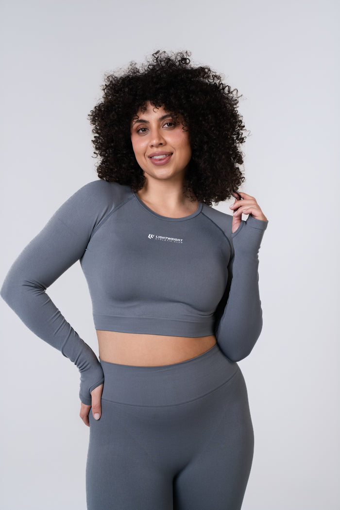 Women's Long Sleeve Compression Crop - Poppy Seed Grey