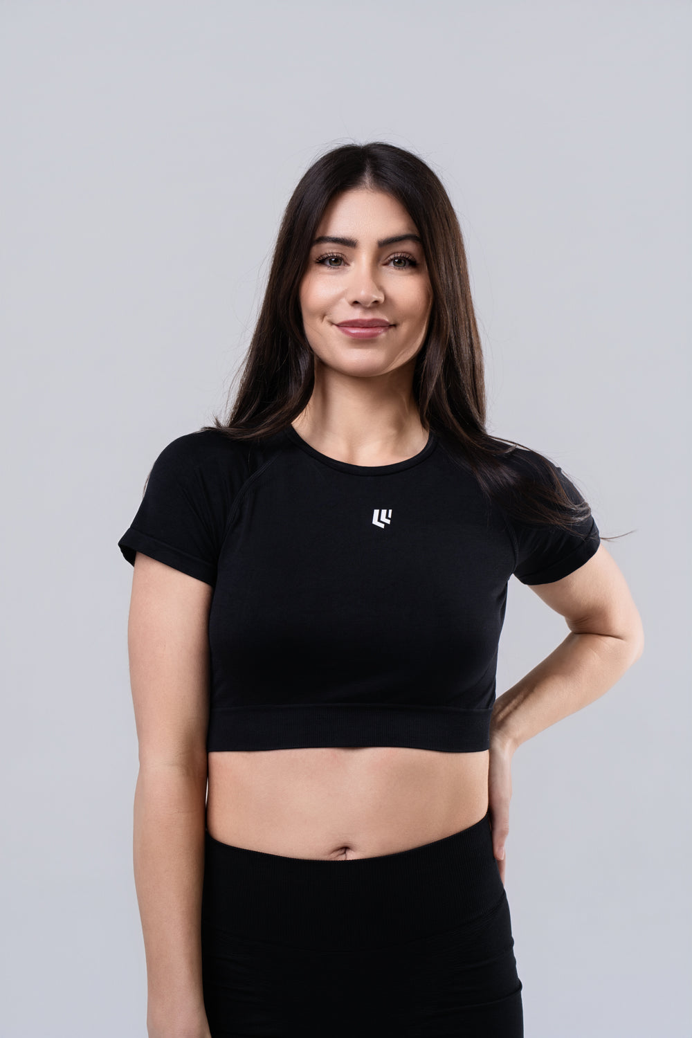 Women's Short Sleeve Compression Crop - Black