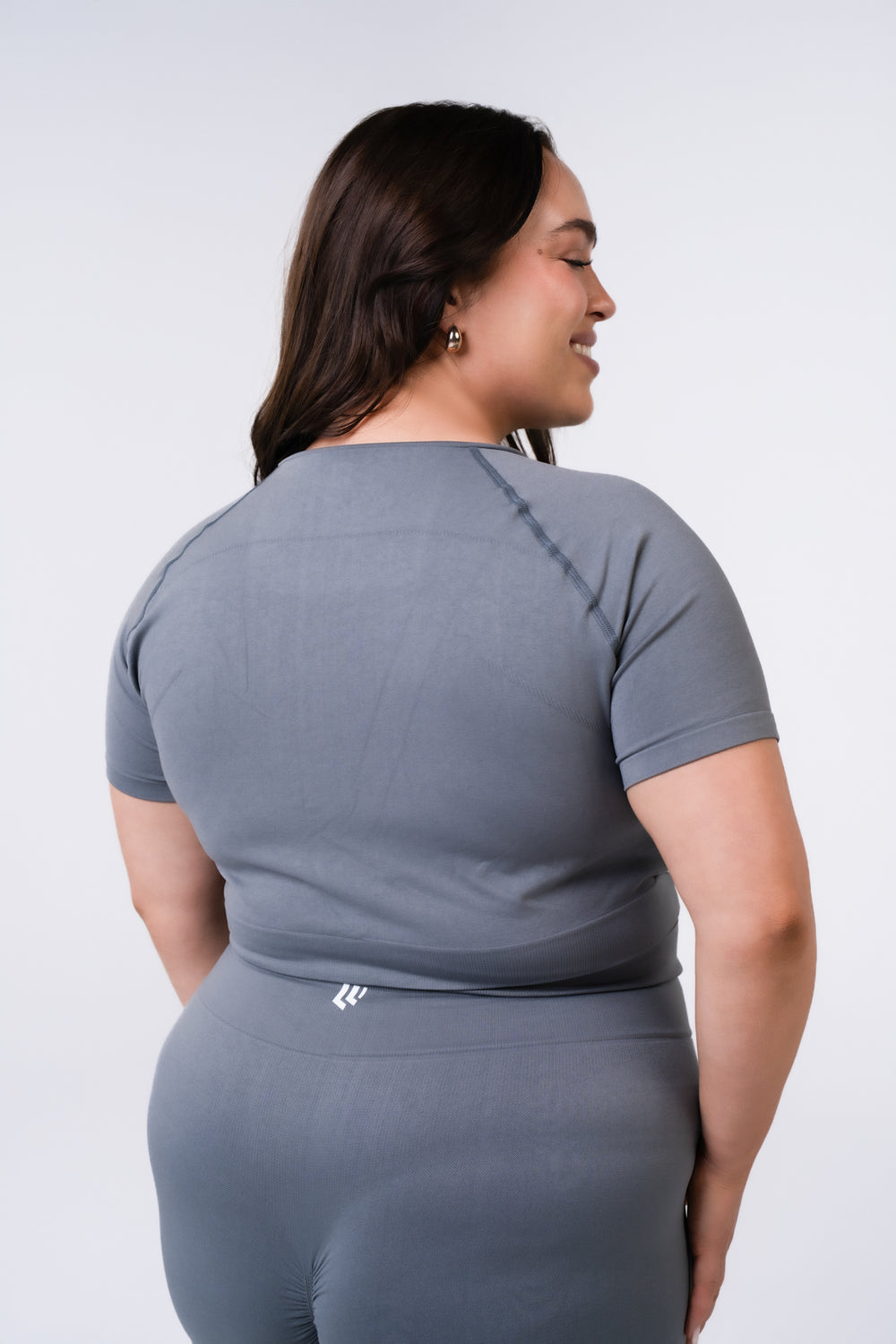 Women's Short Sleeve Compression Crop - Poppy Seed Grey