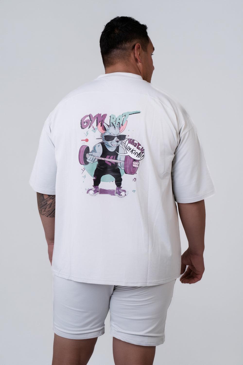 Graphic Oversized Tee - Gym Rat - Glacier Grey