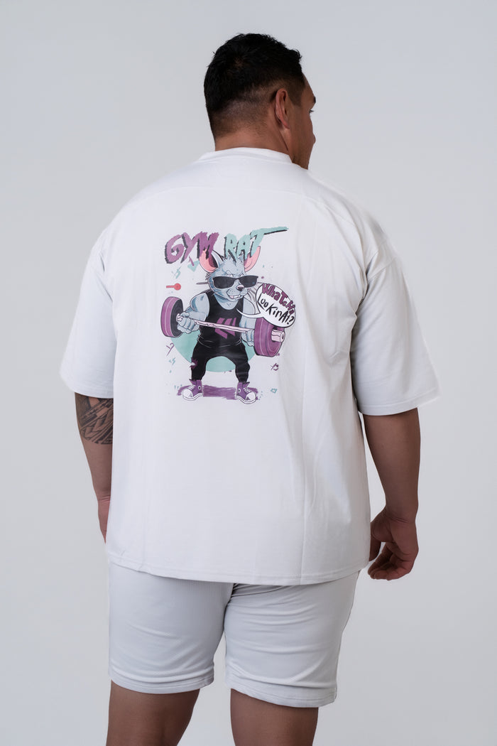 Graphic Oversized Tee - Gym Rat - Glacier Grey
