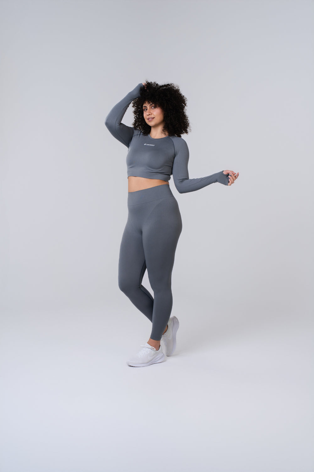 Women's Long Sleeve Compression Crop - Poppy Seed Grey