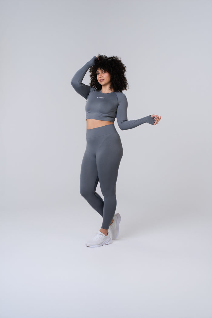Women's Long Sleeve Compression Crop - Poppy Seed Grey