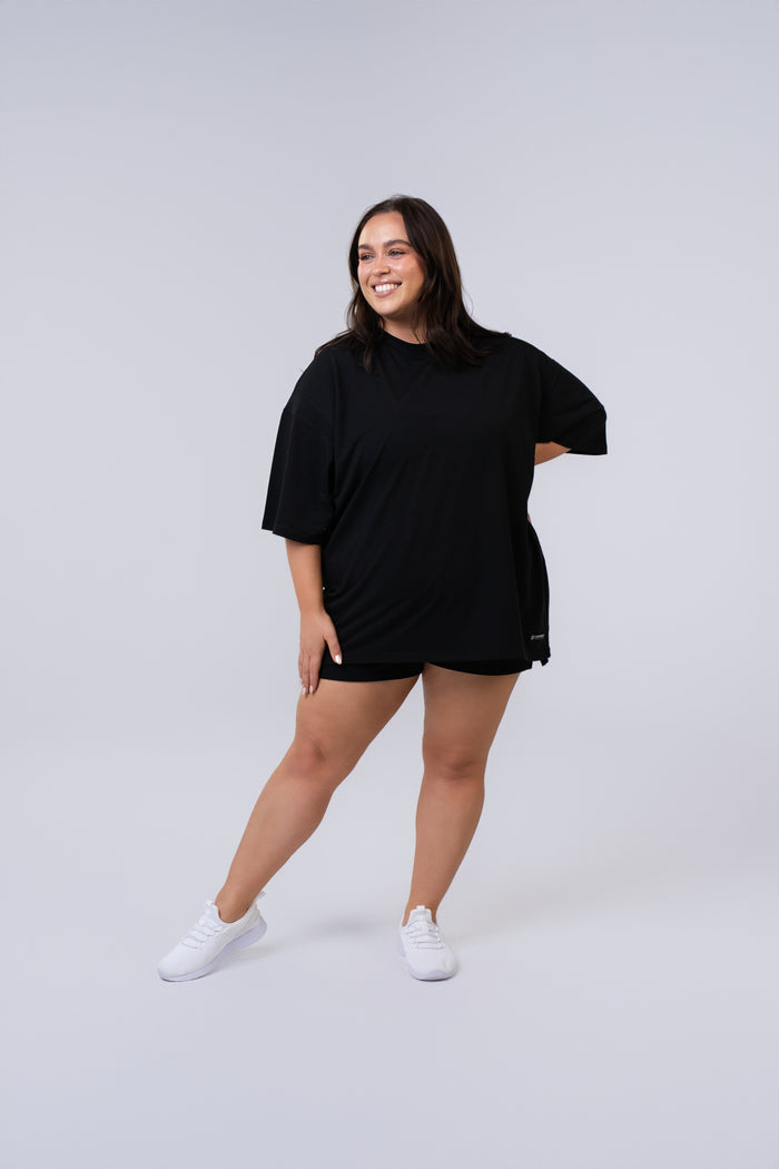 Graphic Oversized Tee - Gym Rat - Black