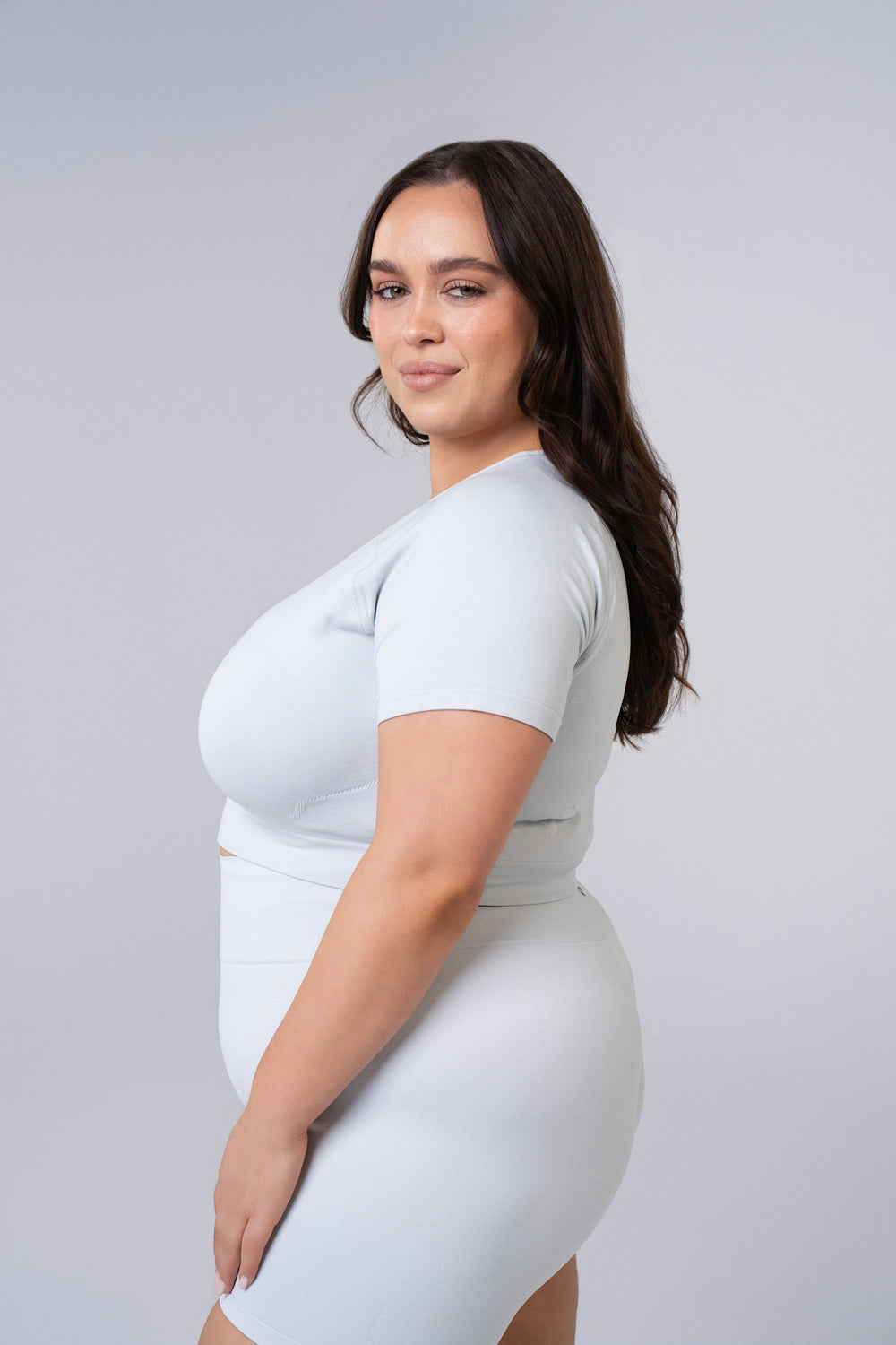 Women's Short Sleeve Compression Crop - Glacier Grey