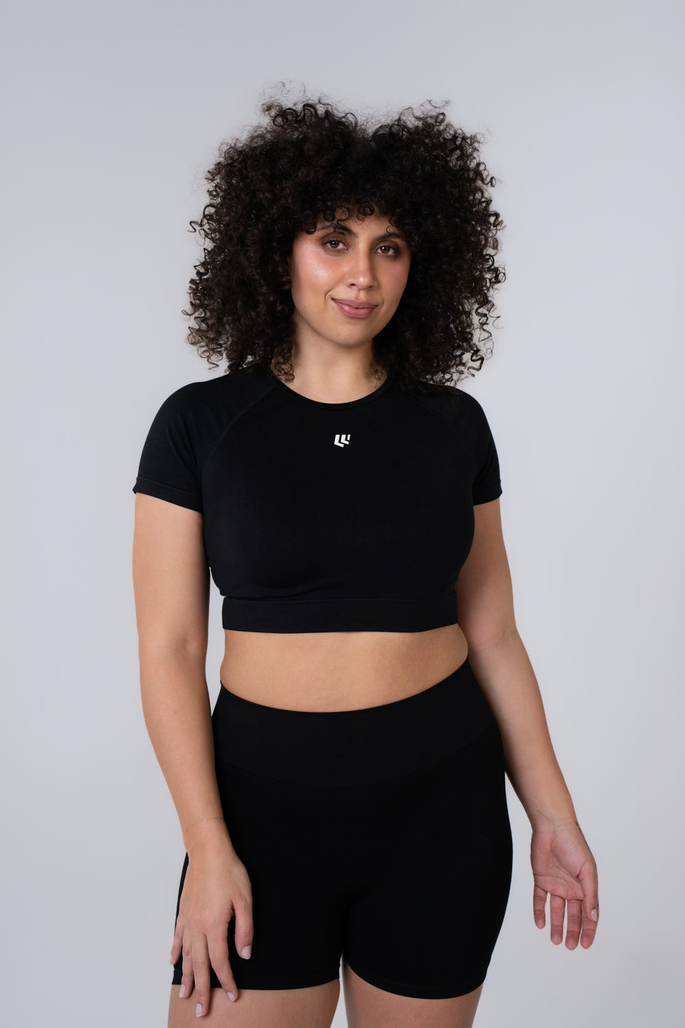 Women's Short Sleeve Compression Crop - Black
