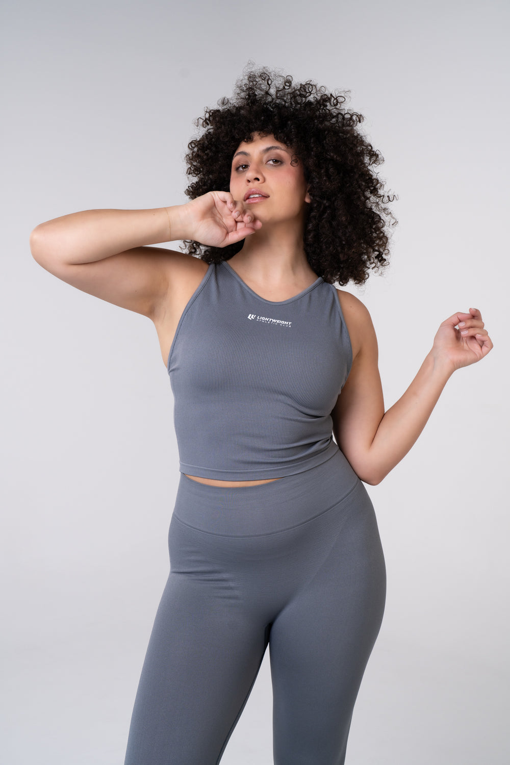 Women's Seamless Compression Crop Tank - Poppy Seed Grey