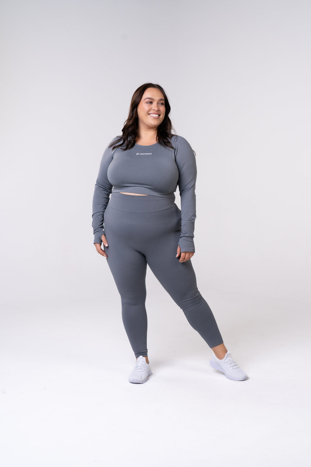 Women's Long Sleeve Compression Crop - Poppy Seed Grey