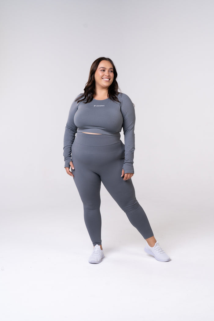 Women's Long Sleeve Compression Crop - Poppy Seed Grey