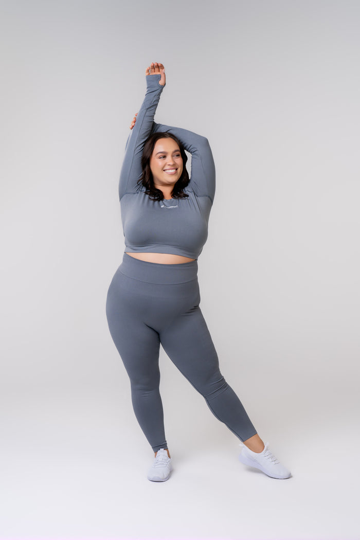 Women's Long Sleeve Compression Crop - Poppy Seed Grey