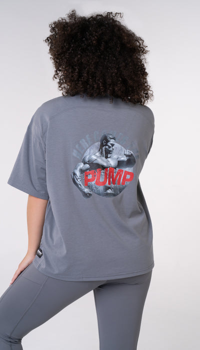 Graphic Oversized Tee - Here Comes the Pump - Poppy Seed Grey