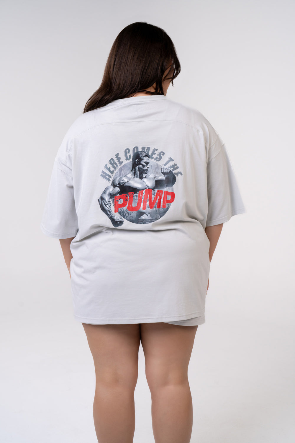 Graphic Oversized Tee - Here Comes the Pump - Poppy Seed Grey