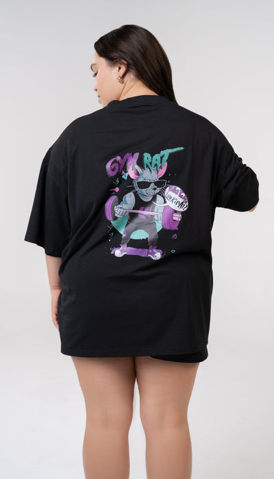 Graphic Oversized Tee - Gym Rat - Black
