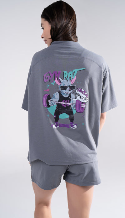 Graphic Oversized Tee - Gym Rat - Black