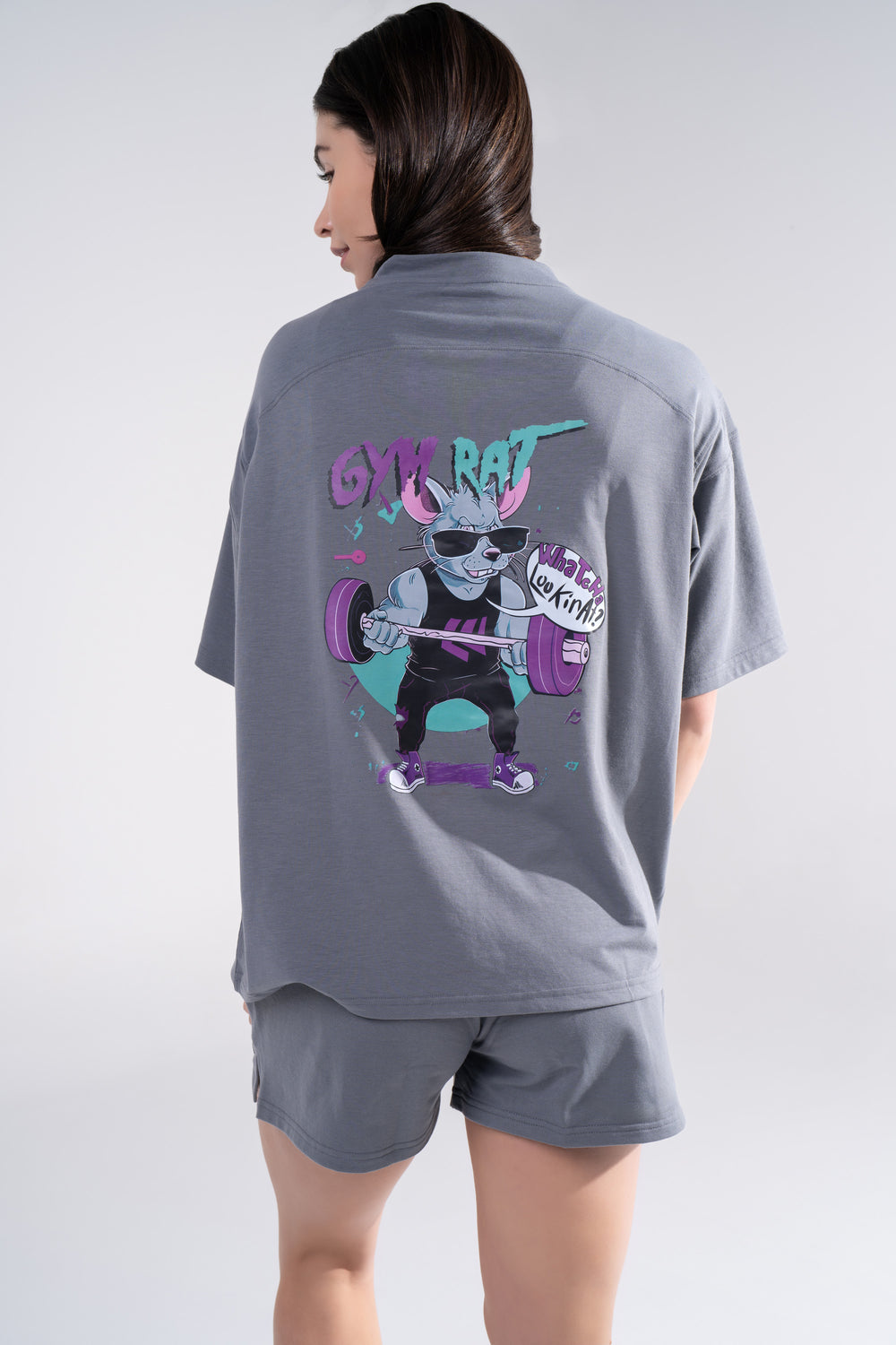 Graphic Oversized Tee - Gym Rat - Black