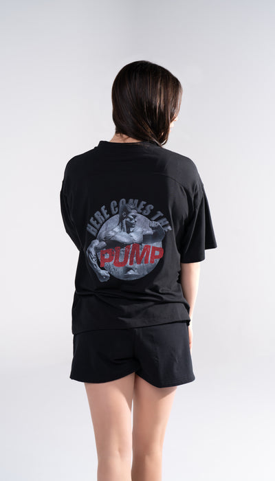 Graphic Oversized Tee - Here Comes the Pump - Poppy Seed Grey