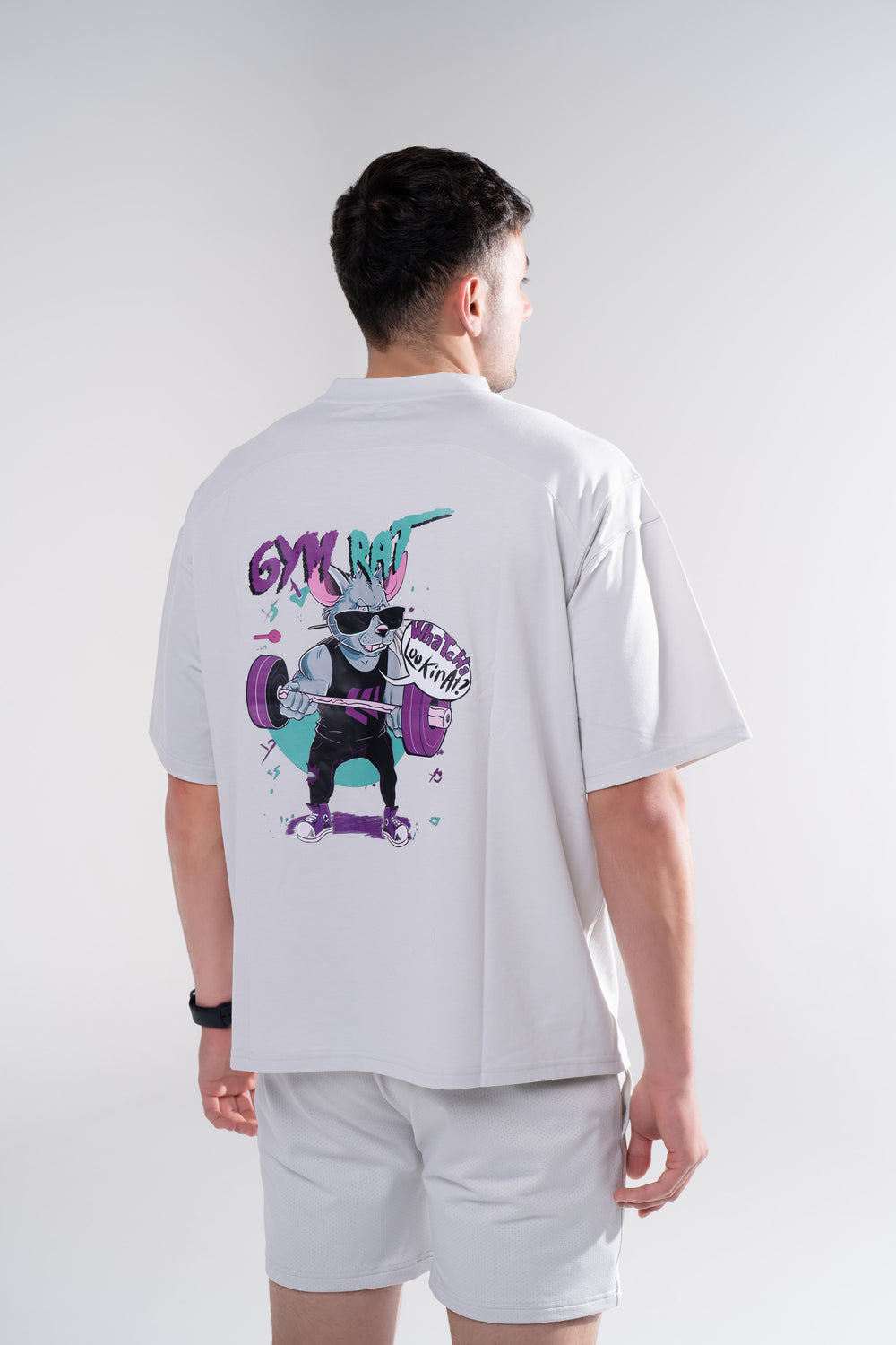 Graphic Oversized Tee - Gym Rat - Black