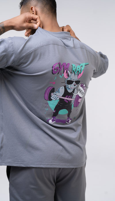 Graphic Oversized Tee - Gym Rat - Black