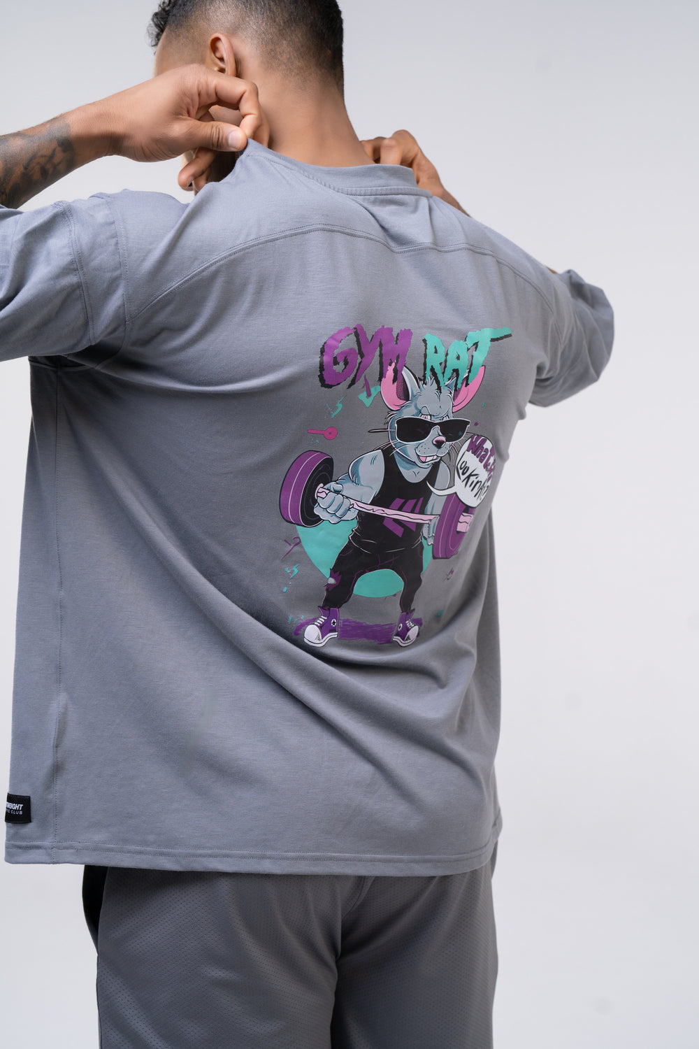 Graphic Oversized Tee - Gym Rat - Black
