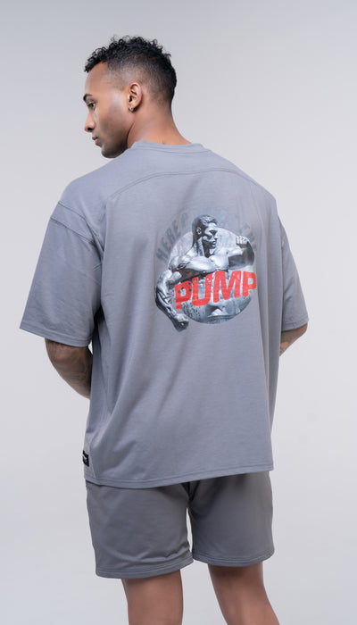Graphic Oversized Tee - Here Comes the Pump - Poppy Seed Grey