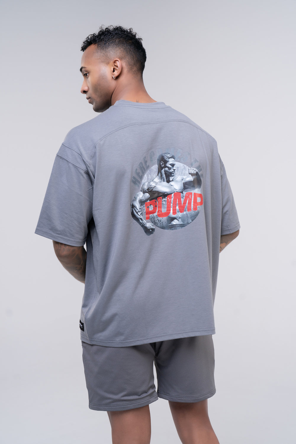 Graphic Oversized Tee - Here Comes the Pump - Poppy Seed Grey