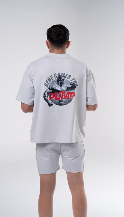 Graphic Oversized Tee - Here Comes the Pump - Poppy Seed Grey