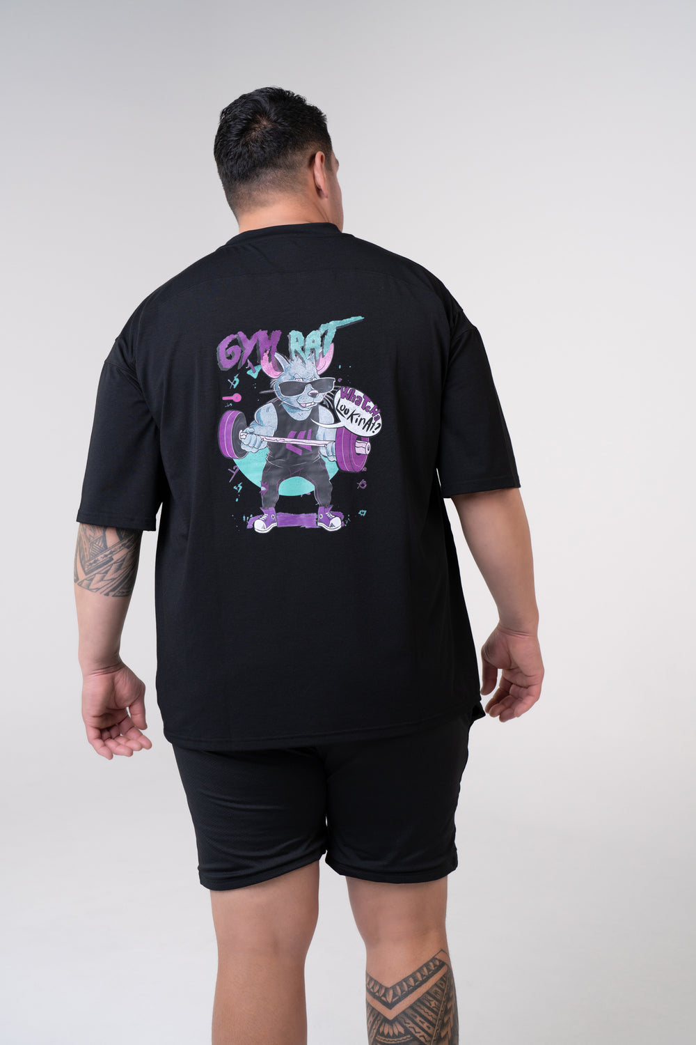 Graphic Oversized Tee - Gym Rat - Black