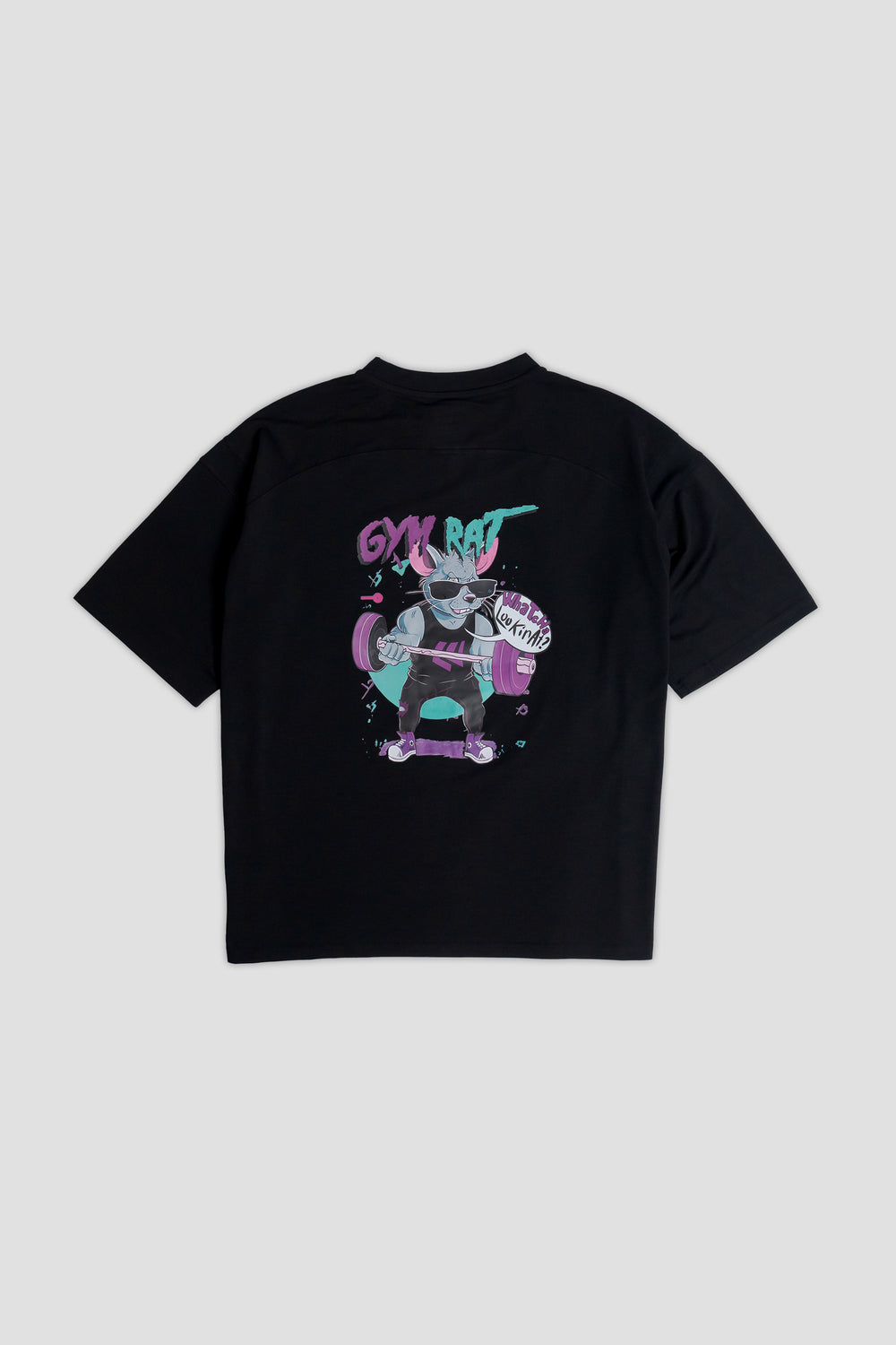 Graphic Oversized Tee - Gym Rat - Black