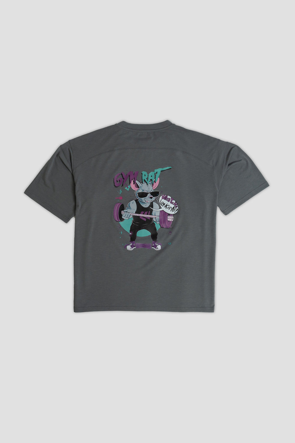 Graphic Oversized Tee - Gym Rat - Poppy Seed Grey