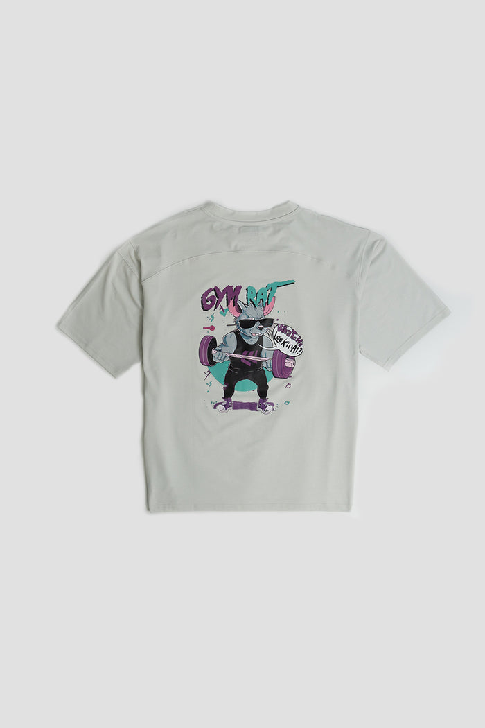 Graphic Oversized Tee - Gym Rat - Glacier Grey
