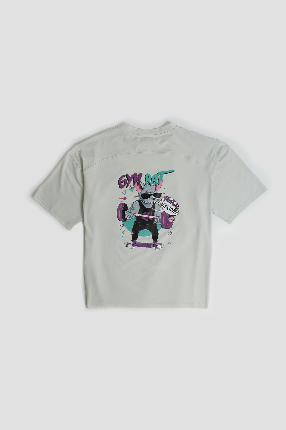 Graphic Oversized Tee - Gym Rat - Glacier Grey